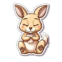 Fototapeta premium A charming illustration of a cute kangaroo enjoying a warm coffee. Perfect for children's books, greeting cards, or any project needing a touch of Aussie charm. 