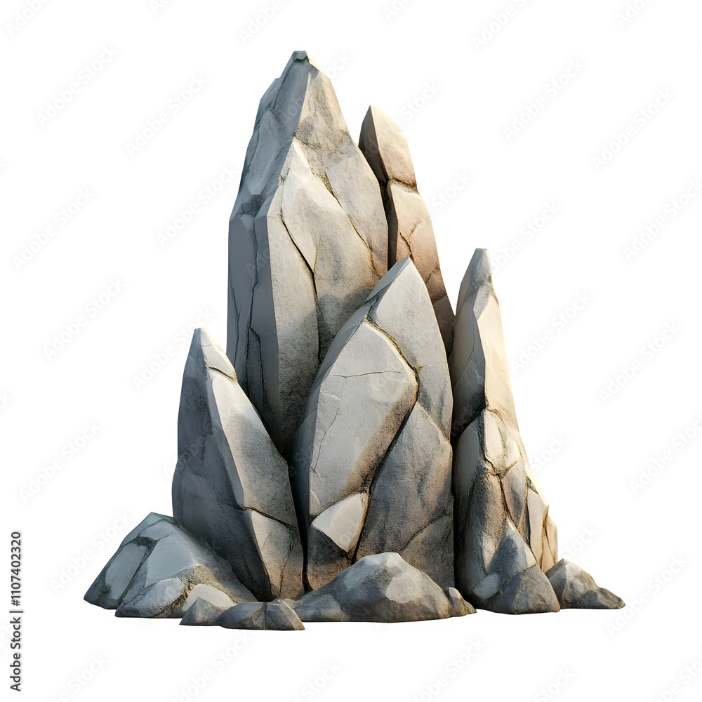 Poster sharp rock cluster creating mountain peak, isolated on a clear background, perfect for photo editing