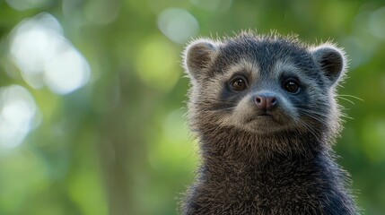 Obraz premium Photorealistic Binturong Portrait Captured Outdoors in Natural Environment with Soft Focus Background