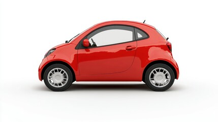 Fototapeta premium A bright red compact car viewed from the side, showcasing its sleek design and small size.