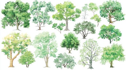 Obraz premium Botanical art of diverse tree varieties celebrating nature's aesthetic beauty