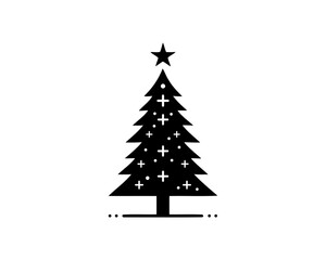 Fototapeta premium Christmas tree silhouette vector. Black christmas tree flat design icon. 