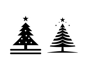 Obraz premium Christmas tree silhouette vector. Black christmas tree flat design icon. 