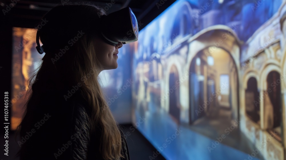 Aufkleber a person wearing a virtual reality headset is engaged in exploring a simulated real estate environme