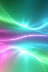 Colorful abstract waves in vibrant green, pink, and blue hues create a dynamic and dreamy atmosphere.