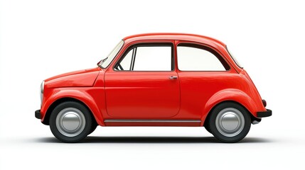 Fototapeta premium A classic red car shown in profile view, emphasizing its compact design and vintage charm.
