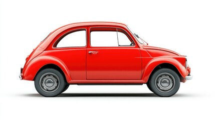 A classic red car shown in profile view, emphasizing its vintage design and compact shape.