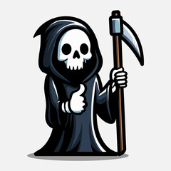 Set of cute grim reaper illustration. Element for halloween design. Spooky and horror. Vector Eps 10