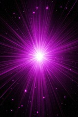 A radiant burst of violet light emanates from the center, surrounded by twinkling stars in a dark universe.