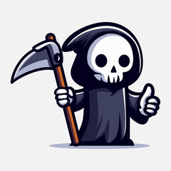 Set of cute grim reaper illustration. Element for halloween design. Spooky and horror. Vector Eps 10