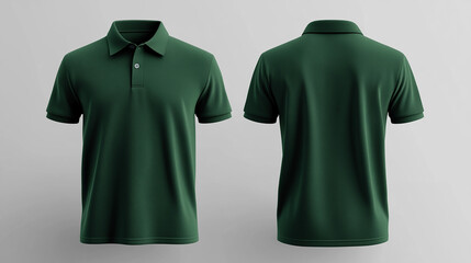 Front and back dark green polo shirt mockup