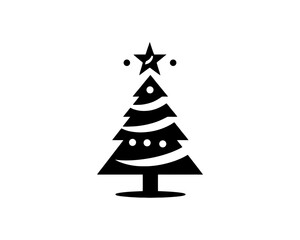 Fototapeta premium Christmas tree silhouette vector. Black christmas tree flat design icon. 
