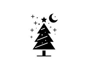 Fototapeta premium Christmas tree silhouette vector. Black christmas tree flat design icon. 