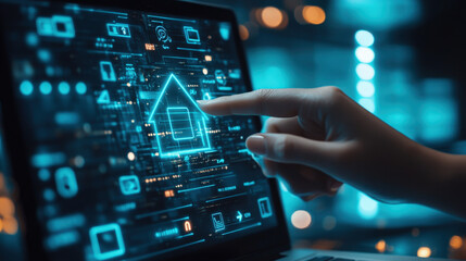 Fototapeta premium Loan officer pointing at approved application on laptop screen, digital banking concept