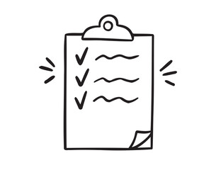 Clipboard doodle icon. Outline clipboard hand drawn design template with style cartoon isolated