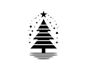 Fototapeta premium Christmas tree silhouette vector. Black christmas tree flat design icon. 