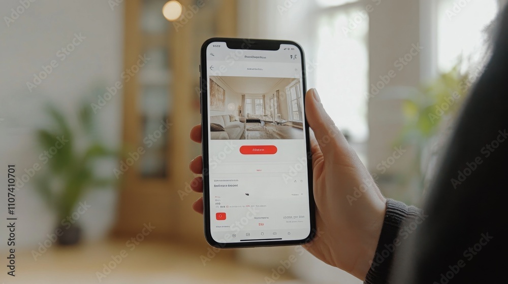 Aufkleber a person holds a smartphone displaying ai-enhanced real estate listings in a bright room. the space 