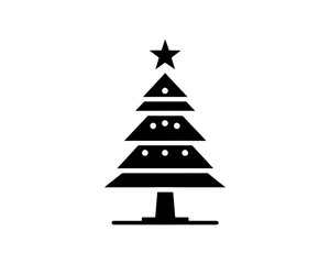 Christmas tree silhouette vector. Black christmas tree flat design icon. 