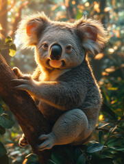 Fototapeta premium Cute koala on eucalyptus tree