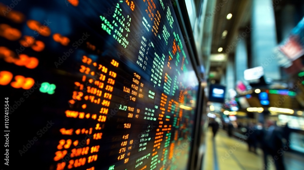 Aufkleber brightly lit digital stock market information is prominently showcased on a trading floor surrounded