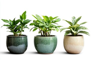 Obraz premium Charming indoor plant choice in green mini pot, beautiful ceramic holder, isolated on background with shadow