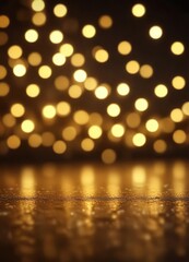 Blurry golden bokeh lights in various sizes and shapes, festive, golden, lights
