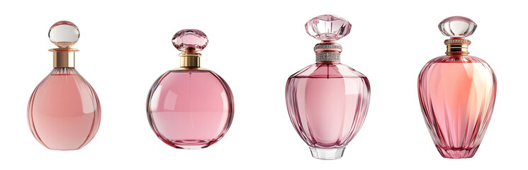 Pink perfume bottle on transparent background