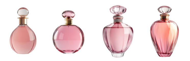 Pink perfume bottle on transparent background