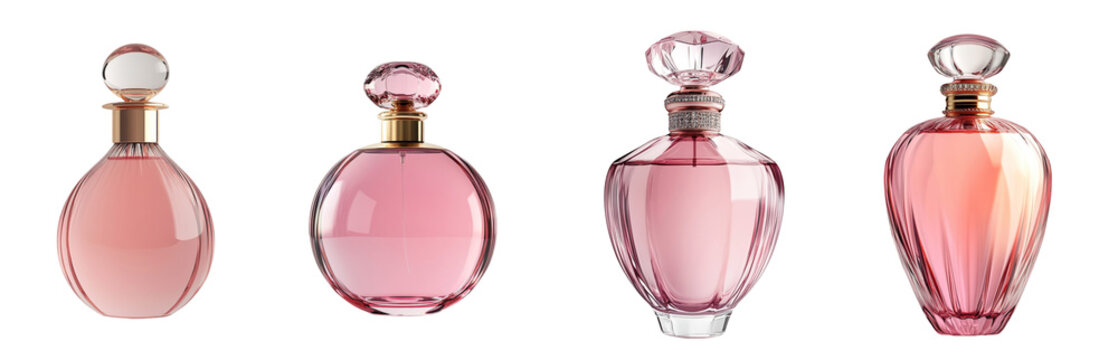 Pink perfume bottle on transparent background