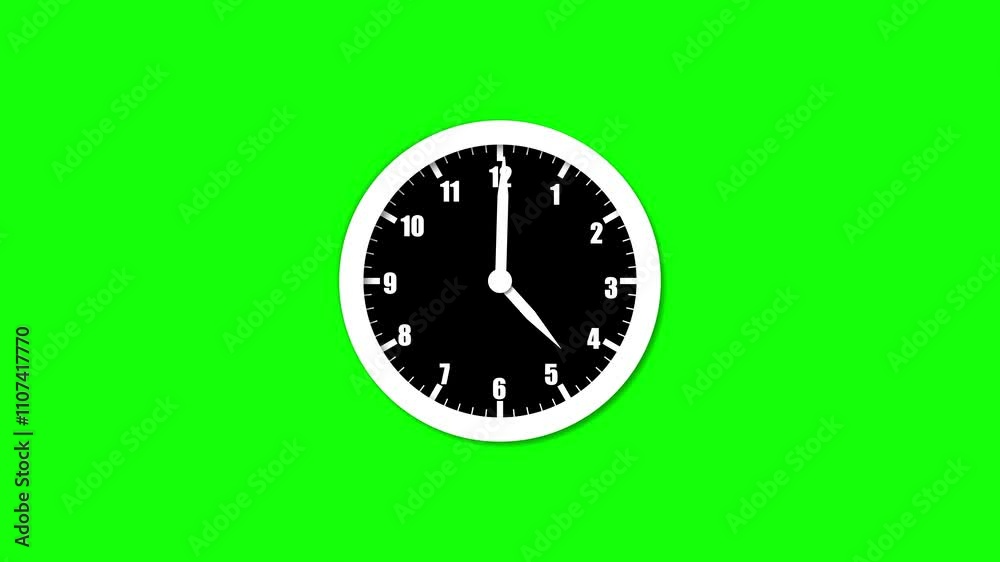Poster clock or stop watch. simple clock icon with abstract wall clock animation and countdown on green bac