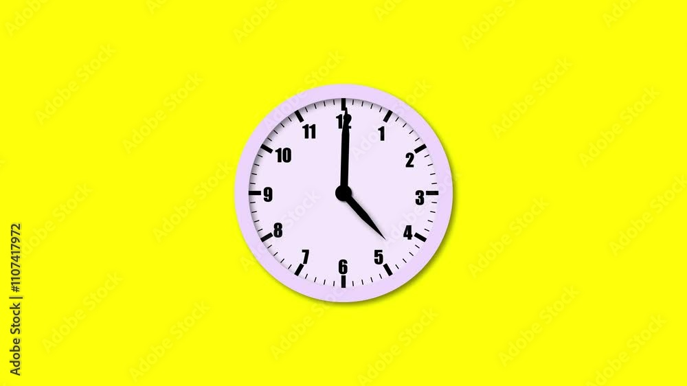 Poster clack icon animation on yellow background. spinning analog clock icon animation with time progressio