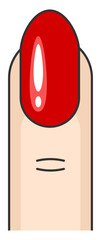 Illustration of a finger with a red nail. Manicure with oval nail shape