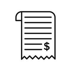 Paper receipt icon Simple thin line flat symbol