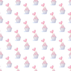 Pink cupcake heart on a stick seamless pattern