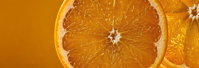 Fresh orange slice showing juicy pulp in close-up