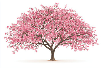 Naklejka premium Beautiful blooming cherry blossom tree with vibrant pink flowers on white isolated background, creating serene and peaceful atmosphere