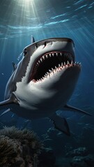 Fototapeta premium a closeup of shark teeth in ocean