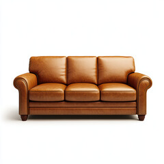 Obraz premium Elegant brown leather sofa with classic design on white background, perfect for adding touch of sophistication to any living space