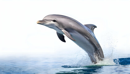 Fototapeta premium Cute dolphin jumping out of the water on white background