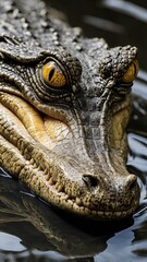 Fototapeta premium a closeup of crocodile yellows eyes in water