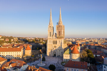 Fototapeta premium Zagreb Cathedral in Croatia. It is on the Kaptol, is a Roman Catholic institution and the tallest building in Croatia. Sacral building in Gothic style
