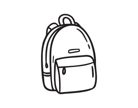 Camping school backpack hand drawn doodle icon. Bag for travel in sketch style. Isolated on white background. 