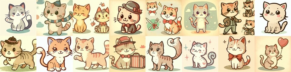 Fototapeta premium Cute cartoon cats . AI generated illustration
