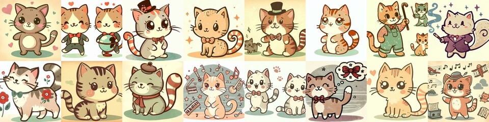 Cute cartoon cats . AI generated illustration