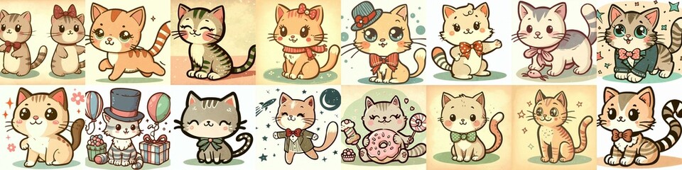 Obraz premium Cute cartoon cats . AI generated illustration