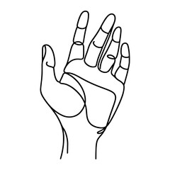 Linear hand icon isolated on white background. Black hand drawn palm symbol. Vector illustration