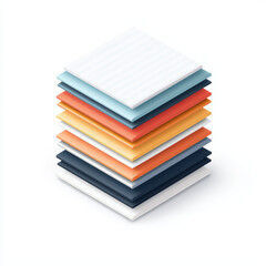 Layered sheets in vibrant colors create visually striking composition. arrangement features mix of blue, orange, and white tones, showcasing modern aesthetic