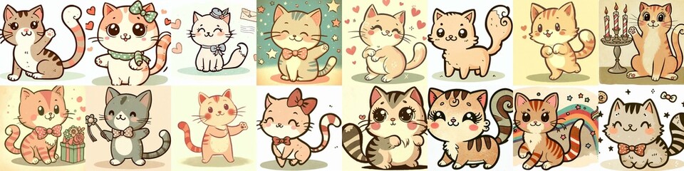 Cute cartoon cats . AI generated illustration