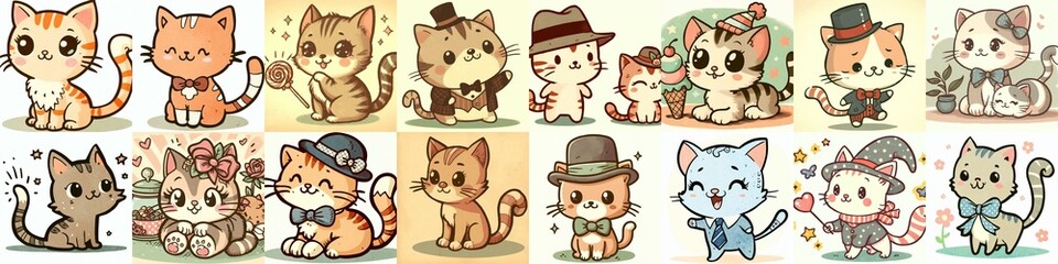 Obraz premium Cute cartoon cats . AI generated illustration