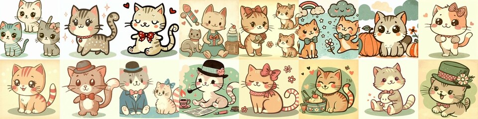 Obraz premium Cute cartoon cats . AI generated illustration